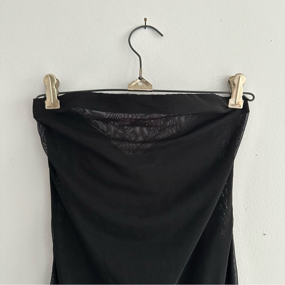 Louisa Ballou Black Tube Mesh Midi Bodycon Dress Strapless Size Small - Picture 3 of 7